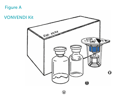 VONVENDI® kit with two glass bottles, vial and container.