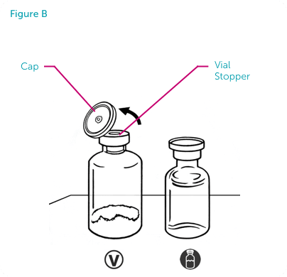 Two VONVENDI® bottles, one has an open cap and shows the vial stopper.