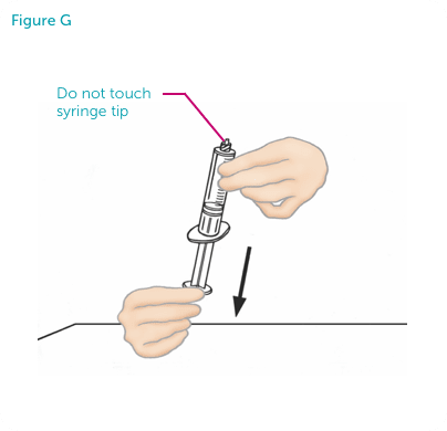 Hands pulling the empty syringe down. Do not touch syringe tip.