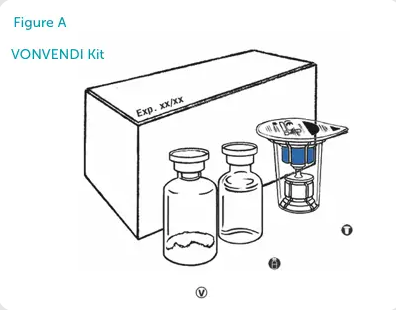 VONVENDI® kit with two glass bottles, vial and container.