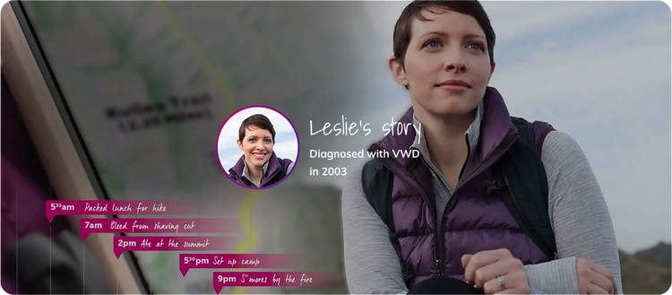 Image of real patient, Leslie, who was diagnosed with VWD in 2003.